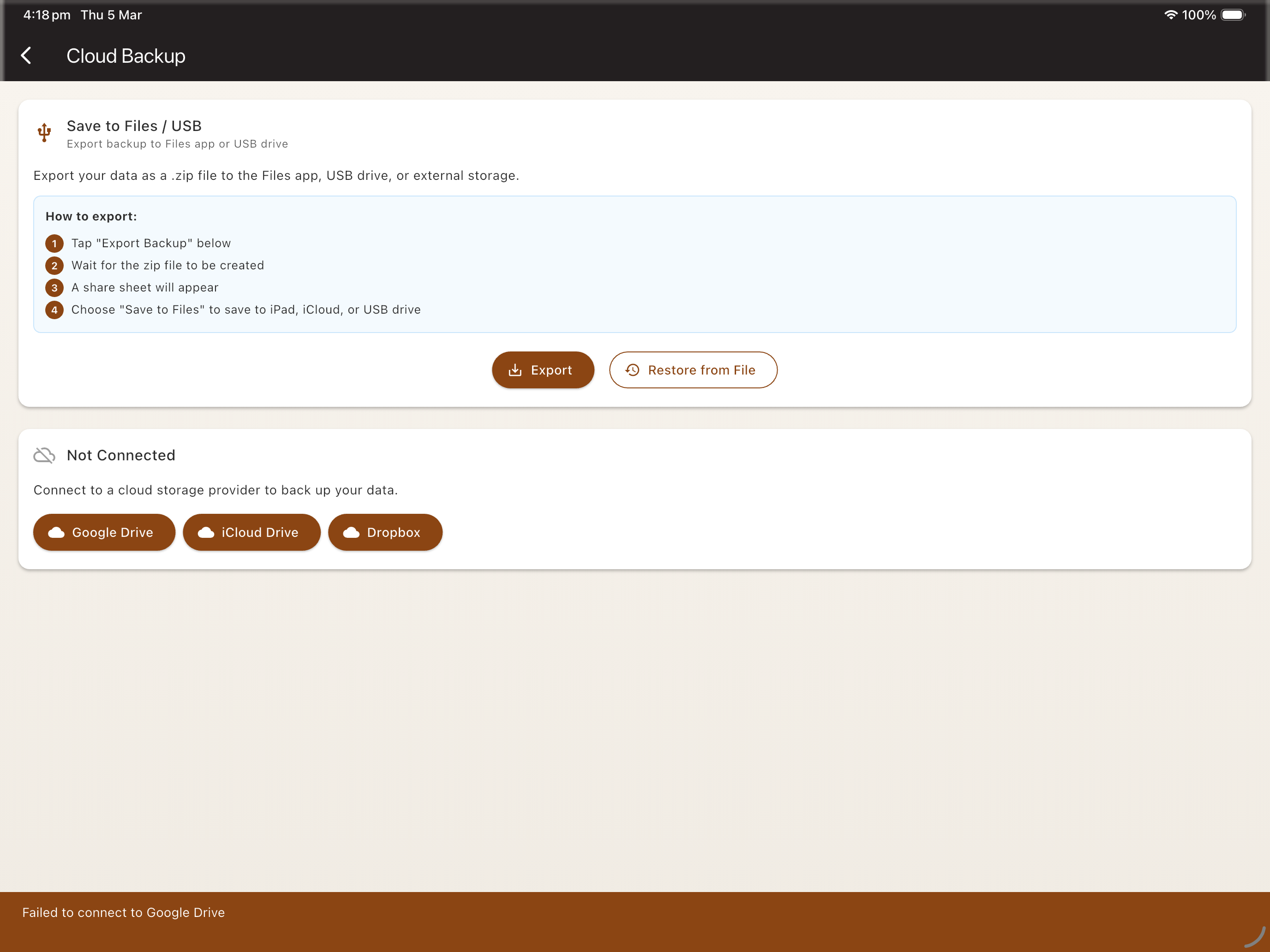 Cloud backup with automatic background sync and version history