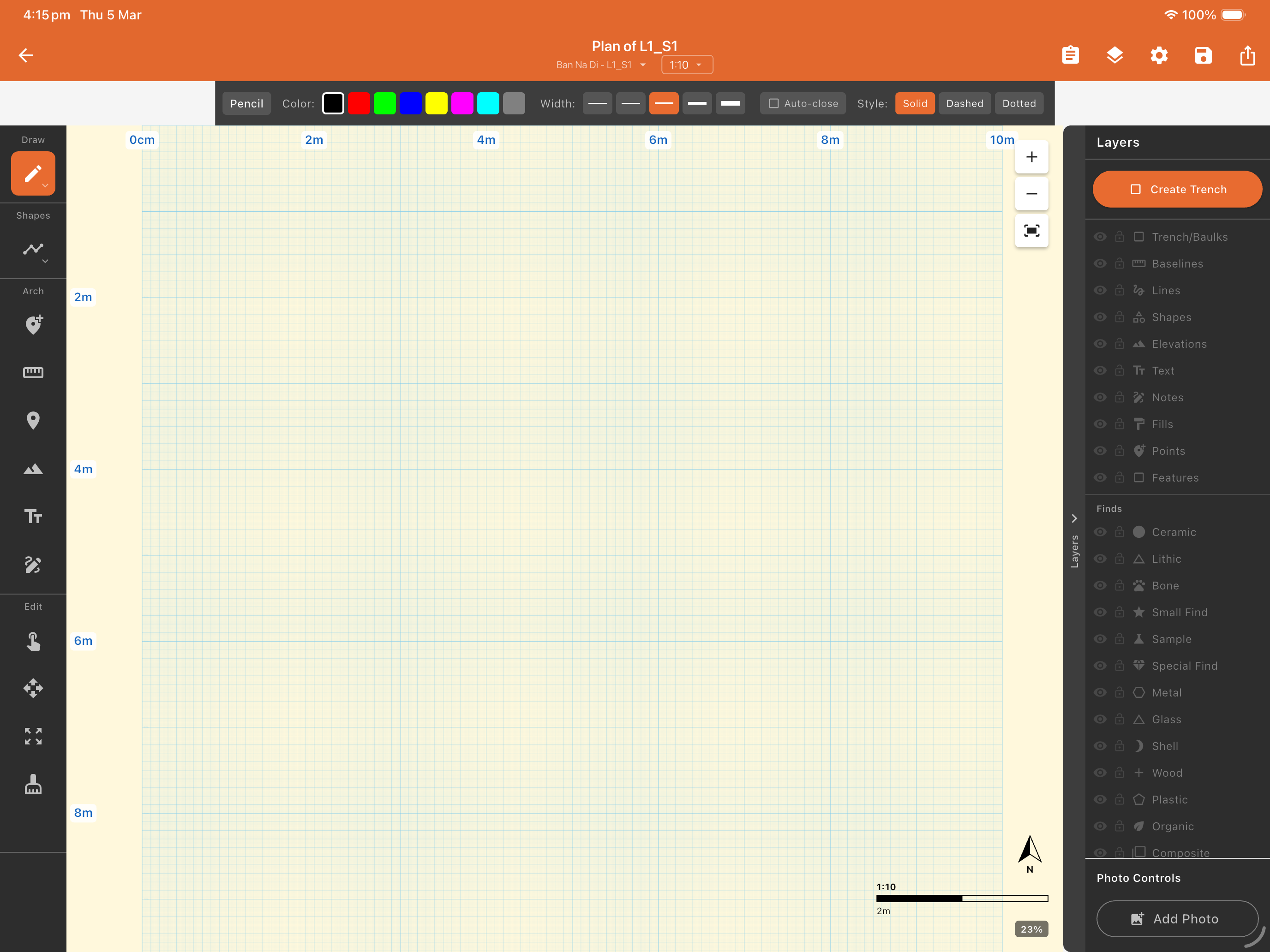 Plan drawing tool for scaled archaeological plans
