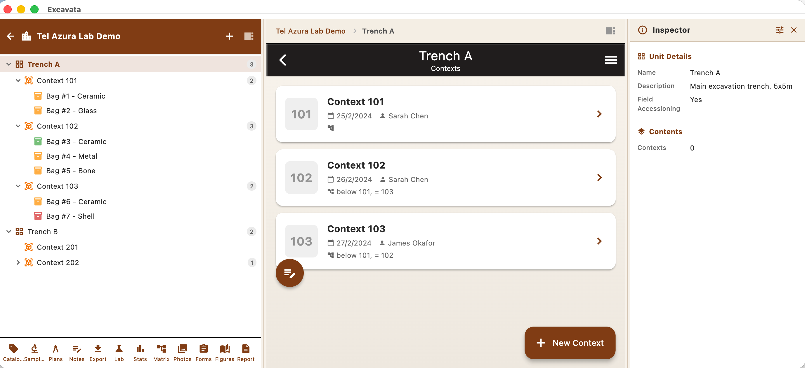 Site tree navigation showing hierarchical project structure
